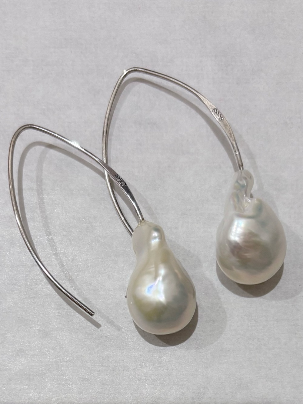 Sterling Silver Baroque Pearl Drop Earrings White Sculptural Dangle